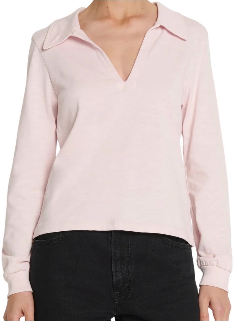 Nation LTD Kimberly Soft Pink V‑Neck Long Sleeve Polo XXL